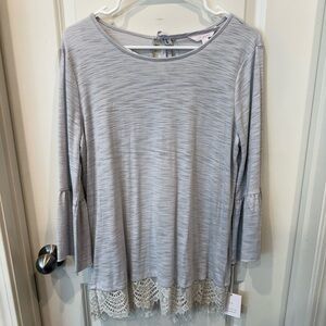 LC Lauren Conrad Light Gray Lace Trim Long Sleeve Top